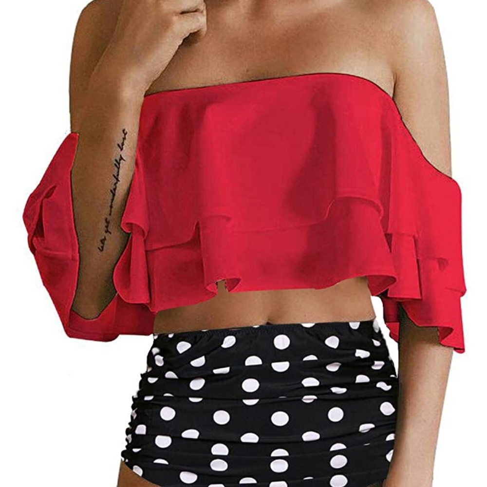 🌴Off shoulder ruffled Bathing Suit